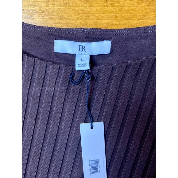 NEW Banana Republic Wide Ribbed Draped Top Chocolate Brown Boat Neck CapSleeve L - Picture 4 of 8